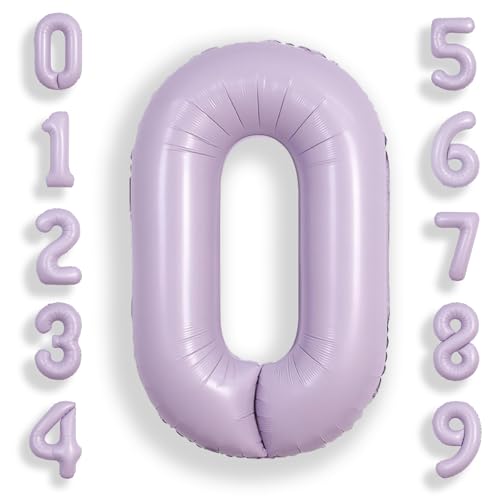 Image of SUWEN 40 Inch Light Purple Lavender Big 0 Balloon Number Foil Helium 0-9 | 0th Large Giant Huge Mylar Jumbo Happy Birthday Party Anniversary Decorations