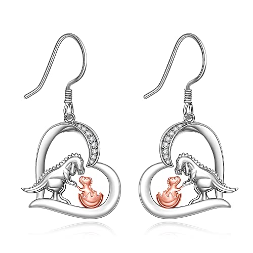 Heart Dinosaur Earrings For Women Girls Mom Sterling Silver Cute Animal Trex Dino Dangle Drop Earrings Hypoallergenic Jewelry Mothers Day Gifts #TOP8