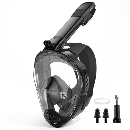 Full Face Snorkel Mask Snorkeling Gear for Adults Scuba Mask Diving Dry Top Snorkel Gear with Detachable Camera Mount 180 Panoramic View Anti-Leak Anti-Fog Travel Package