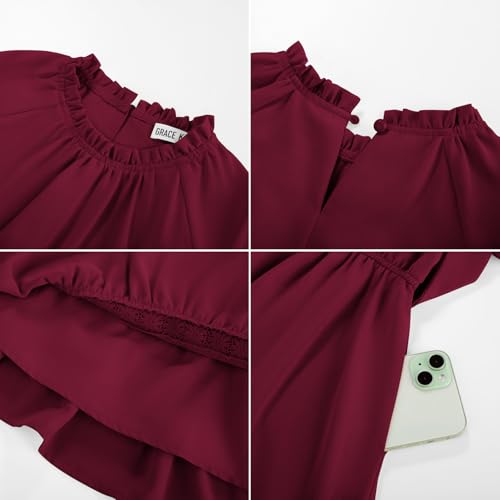 GRACE KARIN Girls Fall Dress Long Sleeve with Pokets Twirl Flowy Swing Lace-Trimmed Holiday Casual Dresses 6-12Y2