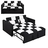 ZKJOLMN 3-in-1 Convertible Velvet Sleeper Sofa Couch with Pull Out Bed, Loveseat Sleeper, Black and White