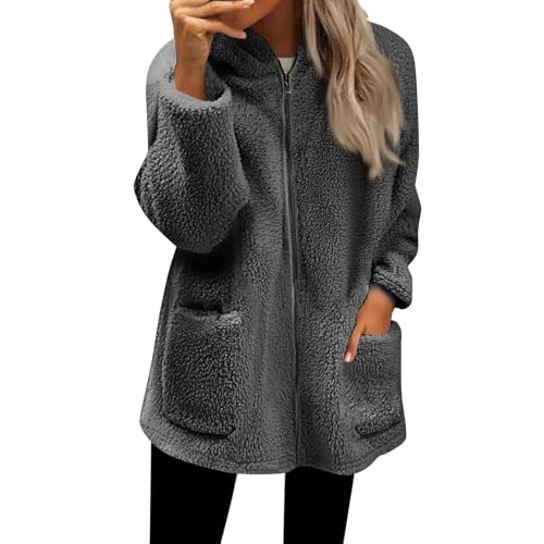 Veste Ski Femme, Fausse Polaire Parka Veste Running, Sport Chic Blousons, Longue Fourrure Pulls Blanket avec Tres Polaire Femme Zippée, S