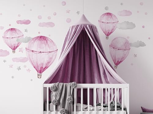 Sticker mural montgolfière rose pastel pour décorer un mur blanc sans peinture - 6