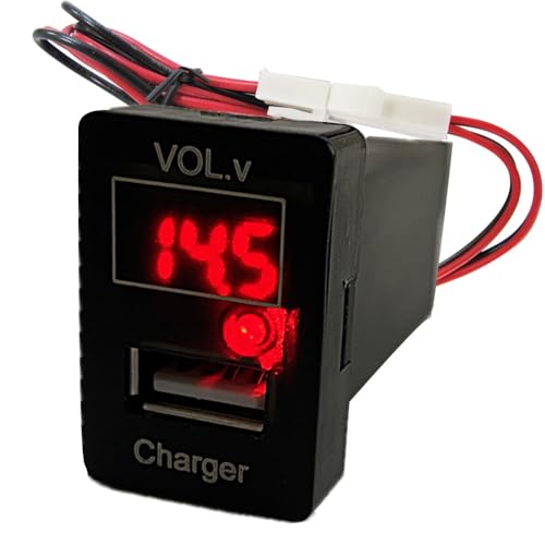 電圧計+USB充電ポート増設キット 【トヨタ/スズキ/ダイハツ車 Aタイプ】【レッド/小数点表示】