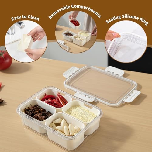 Image of HOKIPO Fridge Storage Containers with 4 Partition - BPA Free Food Grade Plastic Storage Containers for Refrigerator & Freezer | Fresh Vegetable Crisper Box & Kitchen Storage Set (AR-6106)