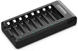 POWEROWL 8 Bay AA AAA Battery Charger, USB High-Speed Charging, Independent Slot, for Ni-MH Ni-CD Rechargeable Batteries, No Adapter