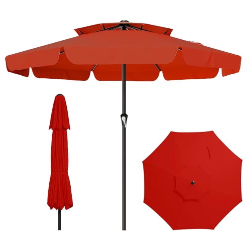 Image of AreShark 12ft 2-Tier Patio Umbrella with Valance - Outdoor Umbrella Waterproof UV Protection, Market Table Umbrella w / 8 Sturdy Ribs&Crank for Pool, Backyard, Garden(Orange)
