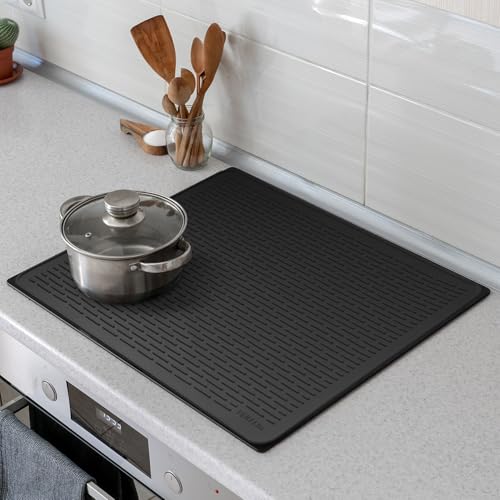 Silicone Top Cover for Electric Stove - Mat for Glass Top, Glass Cooktop Protector, XL Dish Drying Mats For Kitchen, Electric Oven Covers (Black,28 x 20)