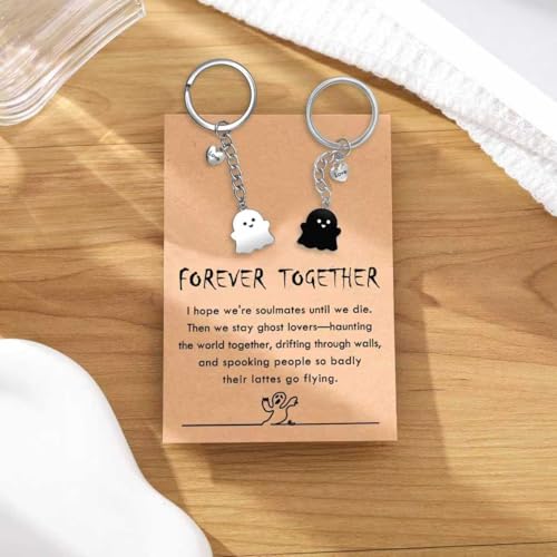 Image of PRCOLUX Funny Cute Ghost Keychain Gifts for Sisters Boyfriend Girlfriend Couple Halloween Christmas Birthday Graduation Gifts