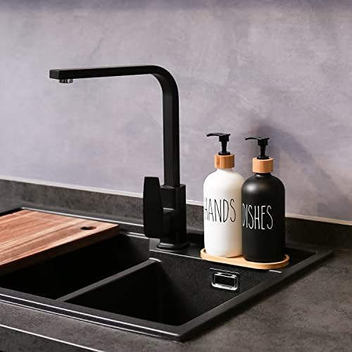 MOMEEMO Glass Soap Dispenser Set, Contains Glass Hand Soap Dispenser and Glass Dish Soap Dispenser. Kitchen Soap Dispenser Set Suitable for Black and ...