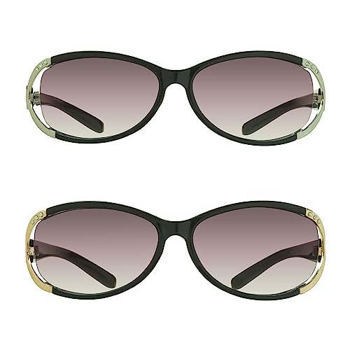 proSPORT Reading Sun Glasses +2.75 Tinted Smoke Lens Black with Silver Frame and Black frame with Gold with Rhinestones for Women…