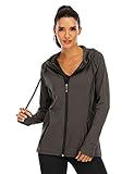 Koscacy Black Zip Up Hoodie Women ,Loose Fit Lightweight Yoga Workout Tennis Jacket Juniors Sportswear for Junior Girls Sweatshirt Side Pockets Track Shirts with Thumb Holes Black XL