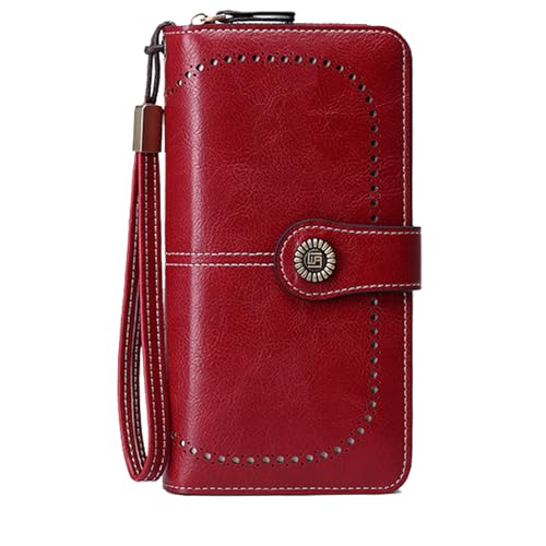 Wallets for Women Leather Large Capacity Credit Card Holder Bifold RFID Blocking for Women with Pocket ID Window
