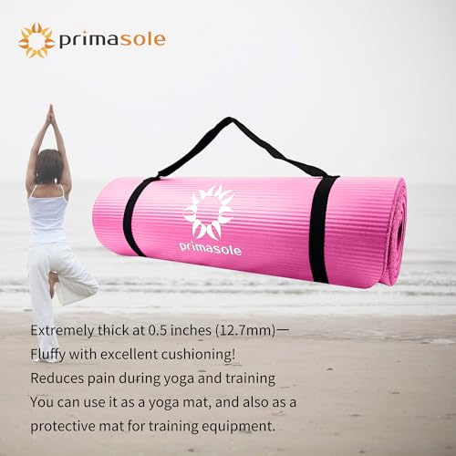 Image of Primasole Thick Yoga Mat, 1 /2-Inch Extra Thick NBR Mat with Enhanced Stability - Textured Design, Lightweight Mat with Carrying Strap & Case for Yoga, Pilates, Gym & Home Use (Multiple Colors)
