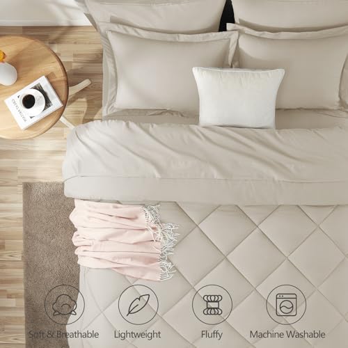 CozyLux California King Comforter Set Beige - Cal King Bed in a Bag 7 Pieces, Luxury Soft Bed Set for All Seasons, Bedding Set with Comforter, Sheets, Pillowcases & Shams