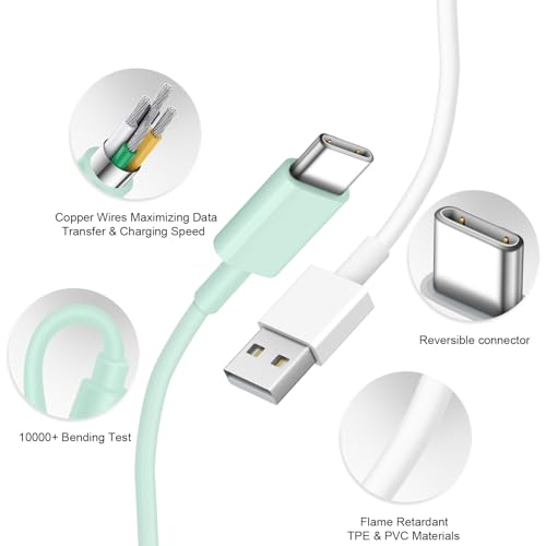 Image of USB to USB C Cable for iPhone 17 16 Type C Carplay 2Pack 10FT Cable Green