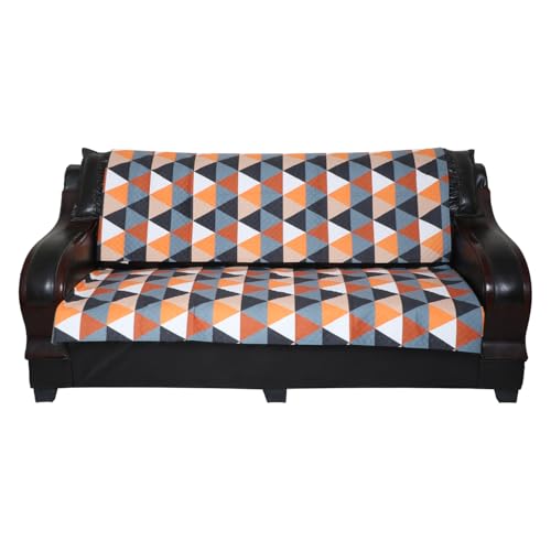 Image of 7 Seater Sofa Cover | Universal Non-Slip Fully Covered Protector for 3+2+2 Sofa Set | Durable Slipcover for Living Room Modern Geometric (Orange-Black Harmony)