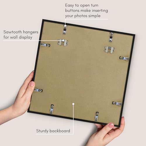 Americanflat 16x16 Picture Frame with Polished Plexiglass - Streamline Collection - Thin Border Square Frame for Wall Display - Hanging Hardware Included - Black