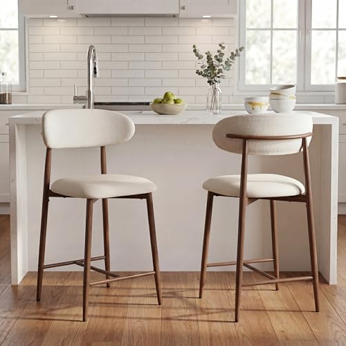 Image of AQO Counter Height Bar Stools Set of 2, Upholstered Counter Stools Modern Barstools with Metal Legs for Kitchen Island Dining Room, Walnut