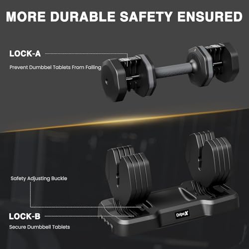 Dripex Hanteln, 11kg/24.5kg Verstellbare Kurzhantel mit Anti-Rutsch Griff, Einstellbaren Hantelscheiben und Ablageschale, Fitness Hantel Einzeln oder Ein Paar – Bild 5