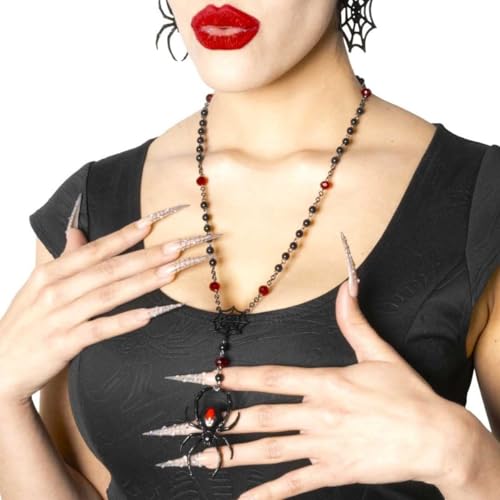 kreepsville 666 Necklace - Black Widow Spider Rosary Gothic Beaded Jewelry Charm2