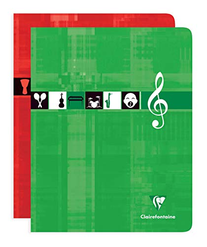 Clairefontaine 3799C Un Cahier Agrafé de Musique et Chants - 17x22 cm - 56 Pages Lignées et Portées avec lignes - Papier Blanc 90 g - Couverture Carte...