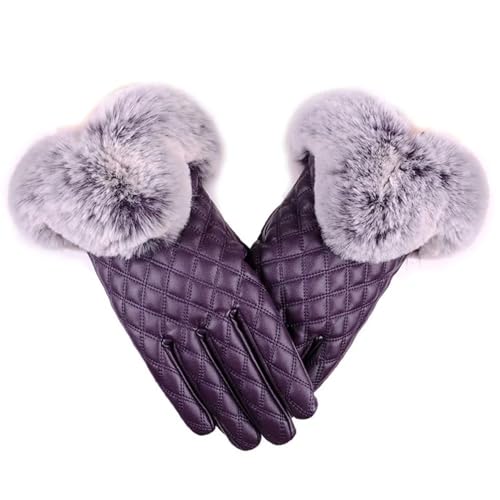 liyang Winter Gloves for Women Leather Thermal Warm Thick Winter Mittens(Purple,One Size)
