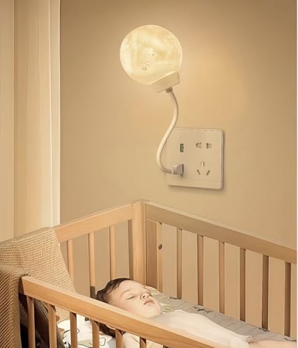 Image of Smart Moon Night Light for Kids, USB Plug-in LED Lamp with 3-Color Dimming & Voice Control, Decorative Moon Nightlight for Bedroom & Bedside
