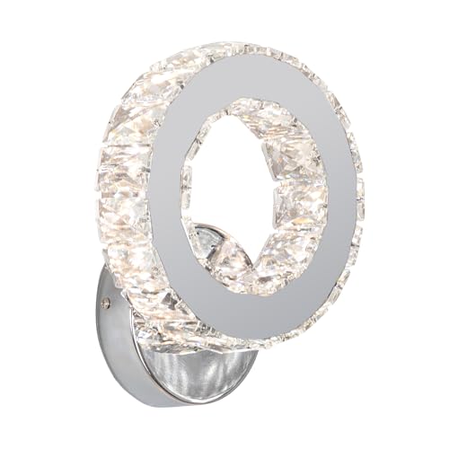 Image of Buccleuch LED Crystal Wall Sconce, Bright Adjustable Color Wall Sconce Light Fixture Stainless Steel White K9 Crystal Wall Lamp for Living Rooms Bedrooms Bathrooms Corridors Entrances Stairs