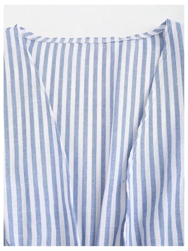 SHENHE Women's Striped Tie Front Bell Sleeve Blouse Deep V Neck Elegant Peplum Top Shirt4