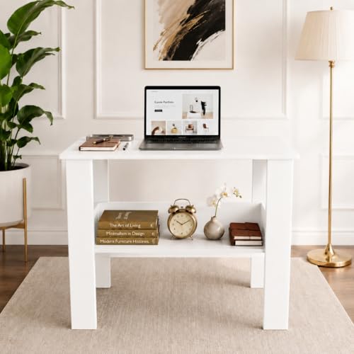 Image of SPYDER CRAFT Modern Specio Engineered Wood Study Table with Storage Shelf | Clean Minimalist Computer Desk for Home, Office, & Bedroom | Durable & Easy to Clean (White) (Assembly DIY)