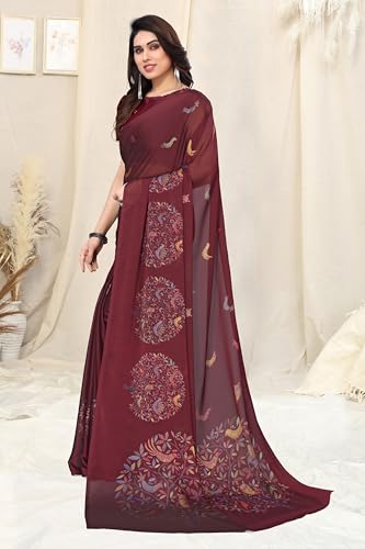 Image of MIRCHI FASHION Women Saree Chiffon Flower Print | Breathable Lightweight Sari for Office and Daily Use with Unstitched Blouse Piece (Available in 30 Styles)
