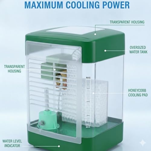 Image of Drumstone Green Desert Cooler Personal Air Cooler with Water Tank, Portable Evaporative Cooling System for Home, Office & Room, Energy Efficient Summer Cooling Solution