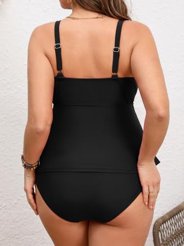 CUPSHE Women's Plus Size Tankini Sets V Neck Ruched Two Piece Swimsuits Adjustable Straps Mid Rise2