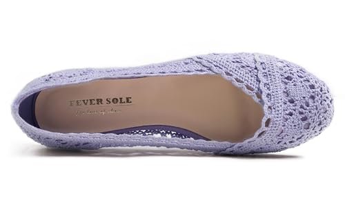 Image of FEVERSOLE Women's Comfort Breathable Knit Crochet Shoes Lace Ballet Flats