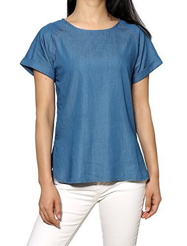 Allegra K Women's Short Raglan Sleeves Round Neck Split Sides Top XL Blue