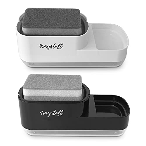 Soap Dispenser for Kitchen Sink 2 in 1 with Sponge Holder. Liquid Soap Dispenser and Sponge Included. Black or White Dish Soap Pump Dispenser Premium Kitchen Soap Dispenser Countertop.