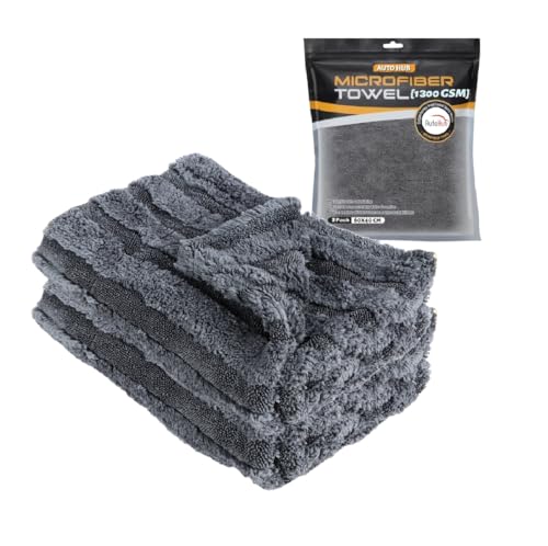 Image of Auto Hub 1300GSM Microfiber Cloth for Car - Edgless & Dual Sided Microfiber Cloth - Lint & Streak Free Car Cleaning Cloth - Multipurpose Car Wash Cloth-Twisted Loop with Coral Fleece-2pc,60x40cm-Grey