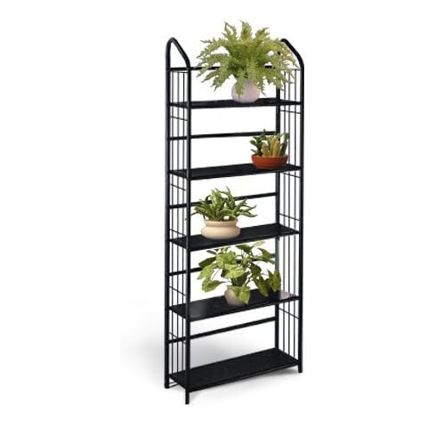 Black Metal Outdoor Patio Plant Stand 5 Tier Shelf Unit Cover