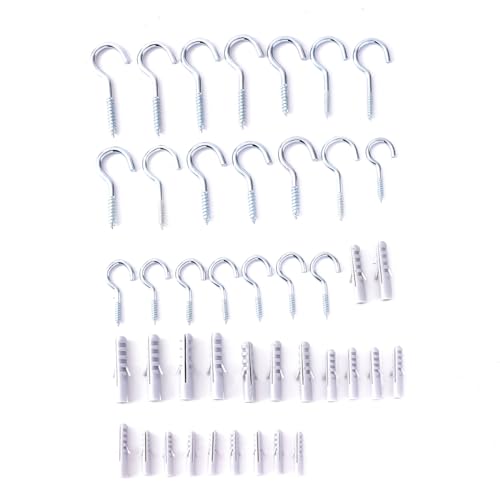 Lawazim Hook Screws & Plastic Anchor Kit - 44 Piece| Mug Hooks Metal Heavy Duty Screw Wood Wall Ceiling Hooks Plant Hooks Indoor Outdoor for Utensils Baskets Lights Wreaths
