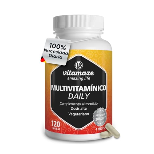 Multivitaminas Completo en Dosis Altas, 13 Vitaminas A, B, C, D, E, K, sin Yodo, 120 Cápsulas Vegetales para 4 Meses, Suplemento sin Aditivos Innecesarios, Calidad Alemana