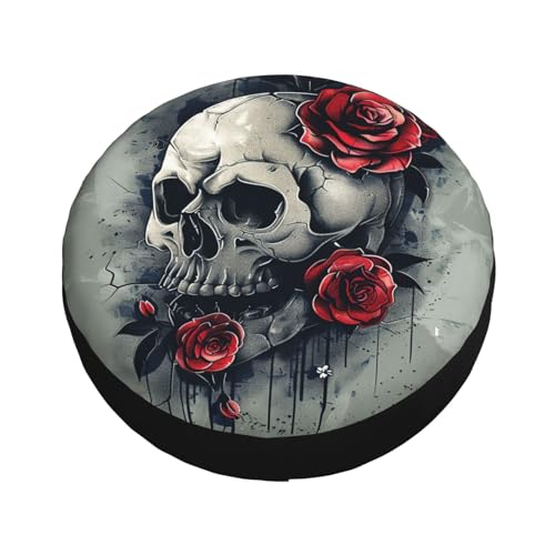 Image of Skulls and Roses Spare Tire Cover Weatherproof Universal Wheel Protectors Halloween Wheel Covers for Rv Camper Travel Trailer SUV Truck 14 Inch