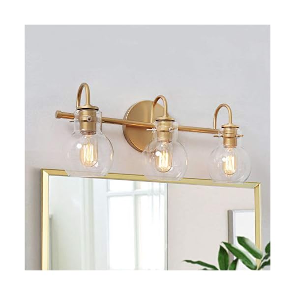 KSANA Goldfarbene Badezimmer-Leuchten mit transparentem Glasschirm, 55,9 x 17,8 x 22,9 cm