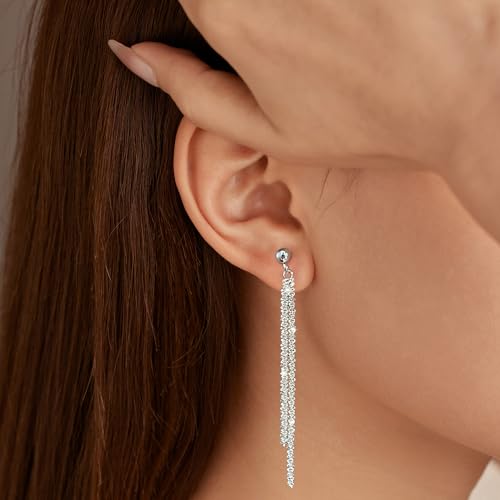 925 Sterling Silver Threader Tassel Chain Drop Dangle Earrings for Women Gold Sparkling Butterfly Birthstone Long Fringe Earring Bling Line Wedding Stud Earring Jewelry Christmas Gifts for Mom3