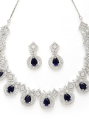 Karatcart Silver Tone Blue American Diamond Studded Necklace Set for Women - Image 5