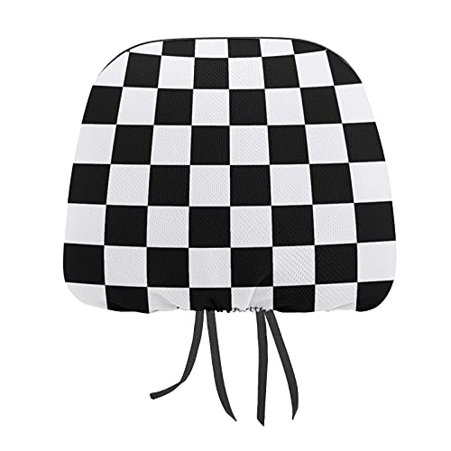 Bagea-Ka Black White Race Checkered Flag Pattern 2 Pack Car Headrest Cover Seat Rest Protector Cover Universal Fit Most Car/Truck Models for Women Men