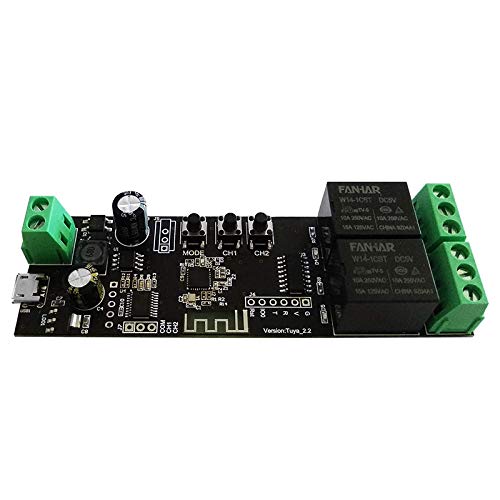 Bruafsir 2 Channel WiFi Momentary Inching Relay Self-Locking Switch Module Smart Life/Tuya APP Control WiFi Relay Module