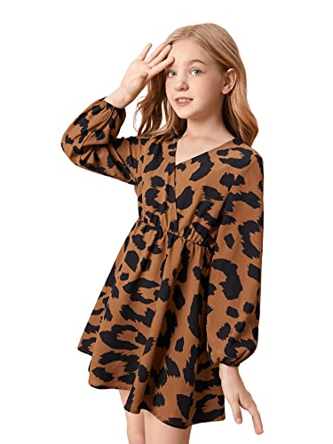 SOLY HUX Girl's Allover Print Surplice V Neck Bishop Long Sleeve High Waist Dress3
