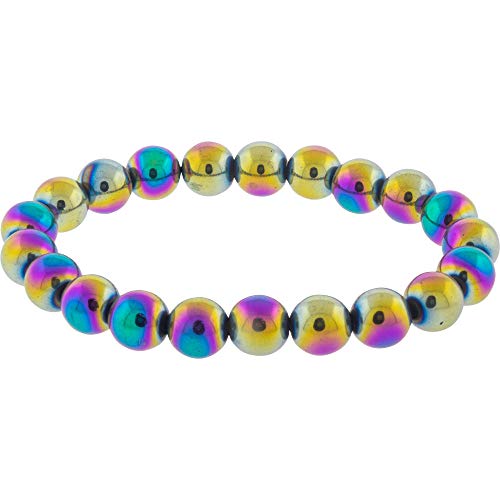 Kheops Elastic Bracelet 8mm Round Beads - Rainbow Hematite