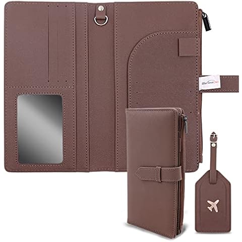 Sbrinnaliao Passport Holder for Women/Men, Passport Wallet Rfid Blocking, Premium Leather Passport Cover for Family, Travel Passport Book, Multifunctional Organizer Travel Essential (Brown) Cover